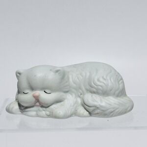 Vintage Homco Sleeping Kitten Kitty Cat White Long Hair‎ Pink Nose Figurine